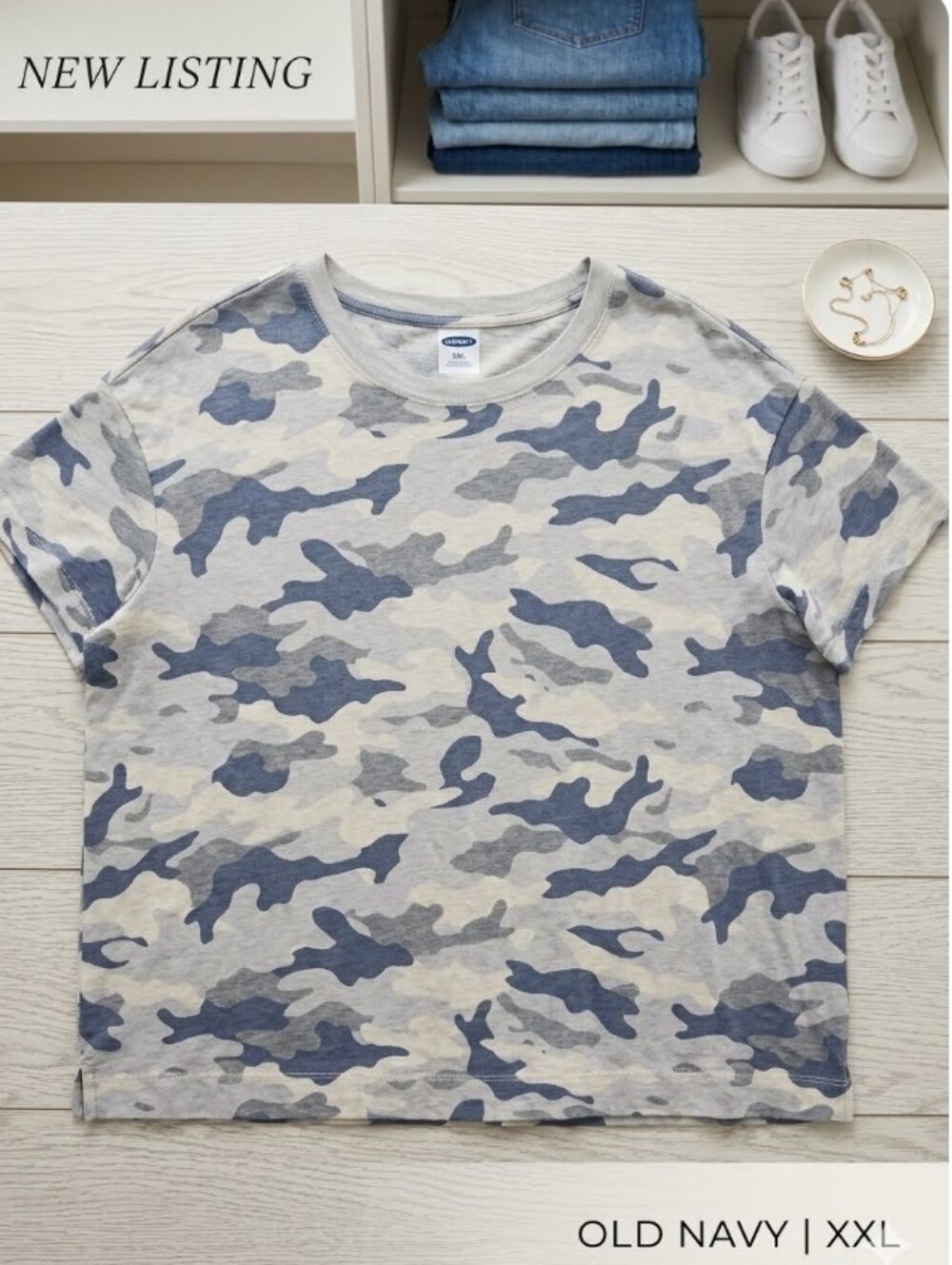 Old Navy Loose Vintage Vibe Camo Easy Tee Blue Gray XXL Short-Sleeve Top Shirt